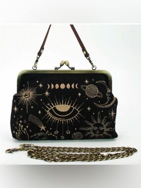 Celestial kisslock handbag crossbody and hand strap